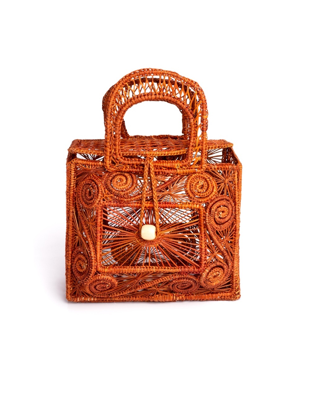 Woven Square Top-Handle Bag in Warm Brown